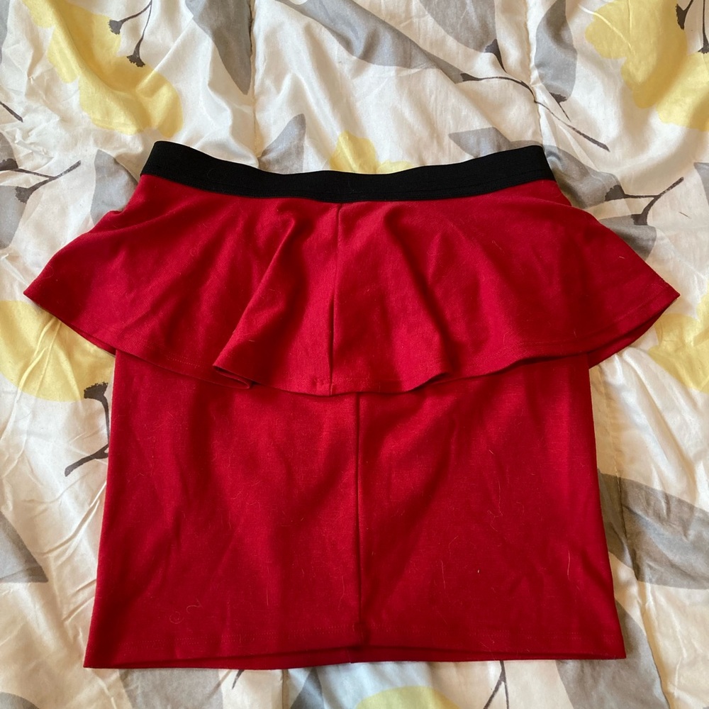 Red peplum mini skirt